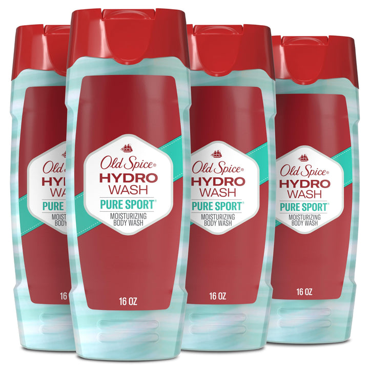 Old Spice Hydro Wash front packaging showing bottle and Pure Sport scent benefit