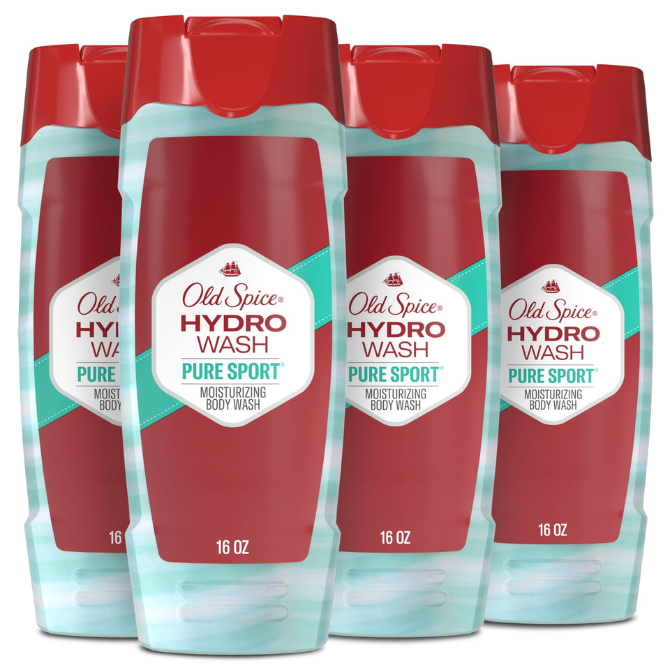 Old Spice Hydro Wash front packaging showing bottle and Pure Sport scent benefit