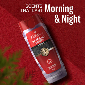 Old Spice Hydro Wash in use by man in shower illustrating all-day freshness and confidence