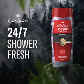 Old Spice Hydro Wash dispensing pump producing lather for efficient cleansing