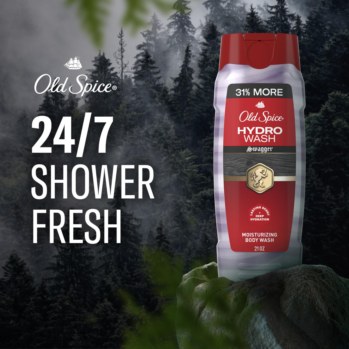 Old Spice pump and cap detail highlighting easy dispensing and spill reduction