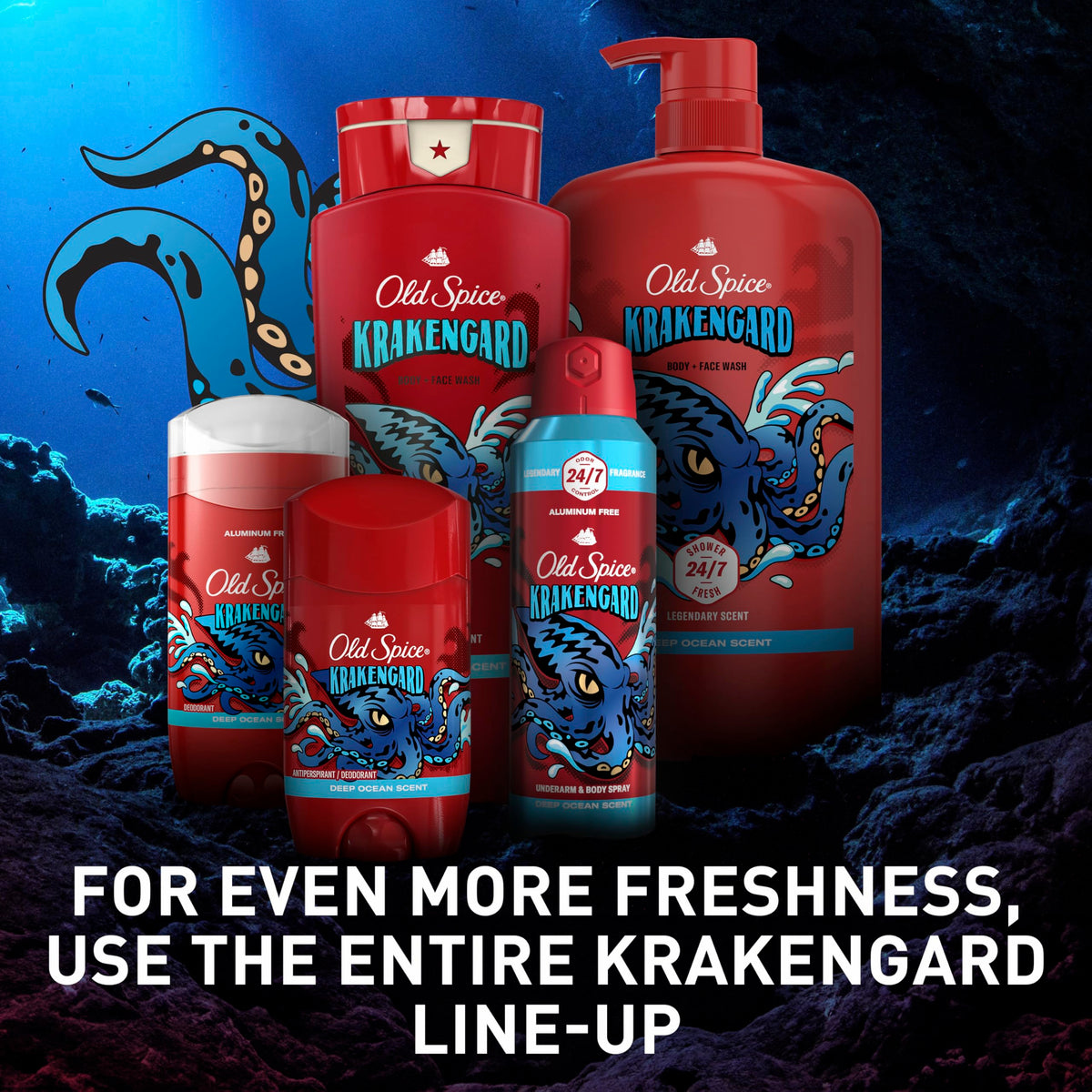 Old Spice Krakengard bottle on bathroom shelf fitting into daily routine