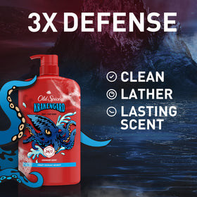Old Spice Krakengard pouring to create rich foam for a thorough clean benefit