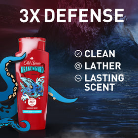 Old Spice bottle pump close-up dispensing wash for easy, controlled use