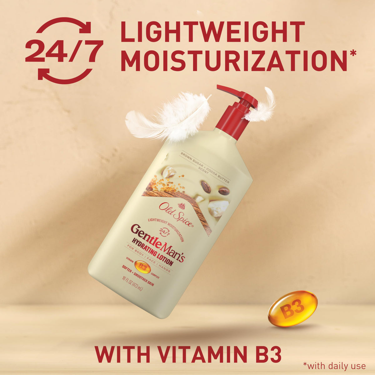 Old Spice lotion spread on hands for quick non-greasy hydration