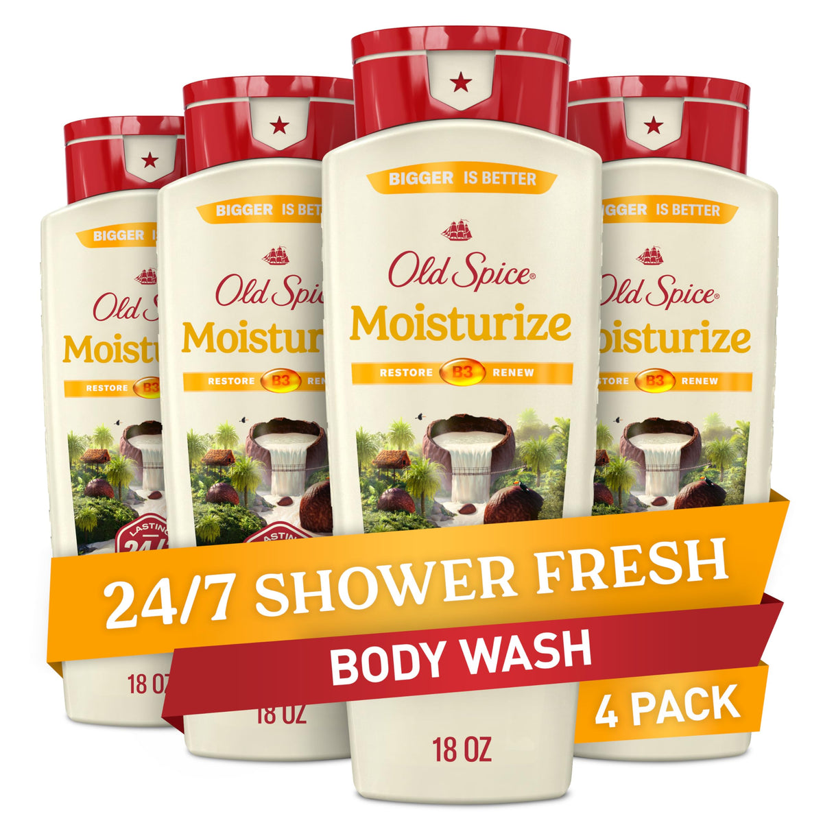 Old Spice bottle front pack showing bold label and long-lasting scent benefit
