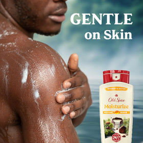 Man using Old Spice in the shower for fresh clean skin after exercise