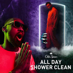 Old Spice NightPanther in-shower use showing convenient 2-in-1 face and body cleansing