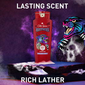 Old Spice NightPanther ingredient panel closeup showing product information