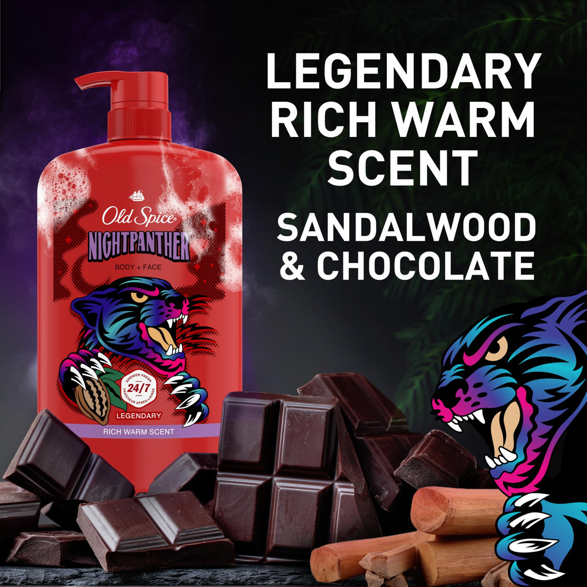 Old Spice NightPanther bottle on bathroom shelf in lifestyle setting for everyday use appeal