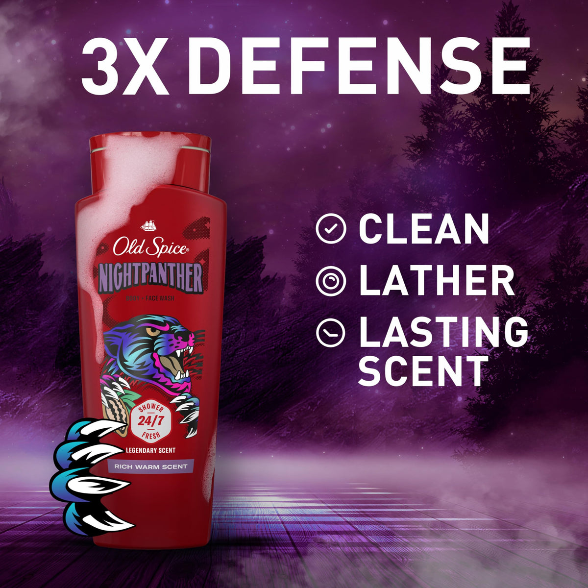 Old Spice NightPanther pump and label detail highlighting easy dispensing