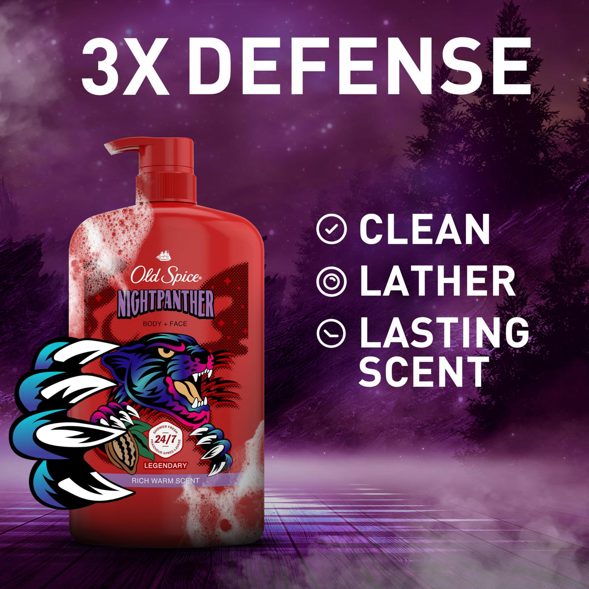 Old Spice NightPanther rich foam texture closeup demonstrating abundant lathering action