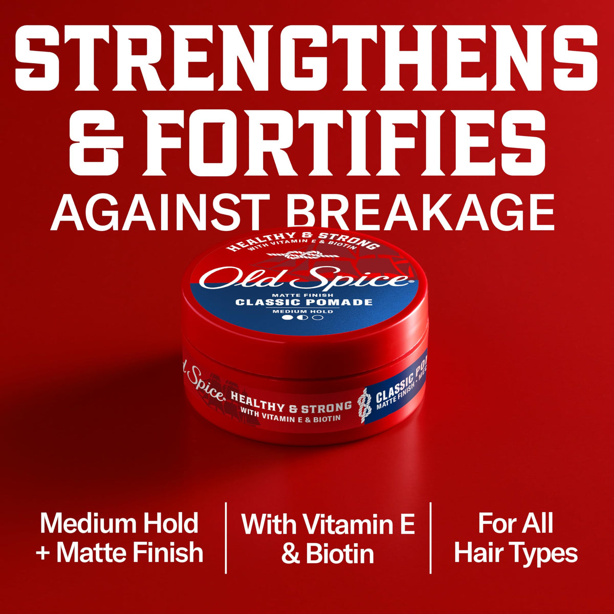 Old Spice pomade on hands being worked through hair demonstrating effortless styling control