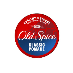 Old Spice pomade front tub showing branding and size, convenient travel-friendly styling