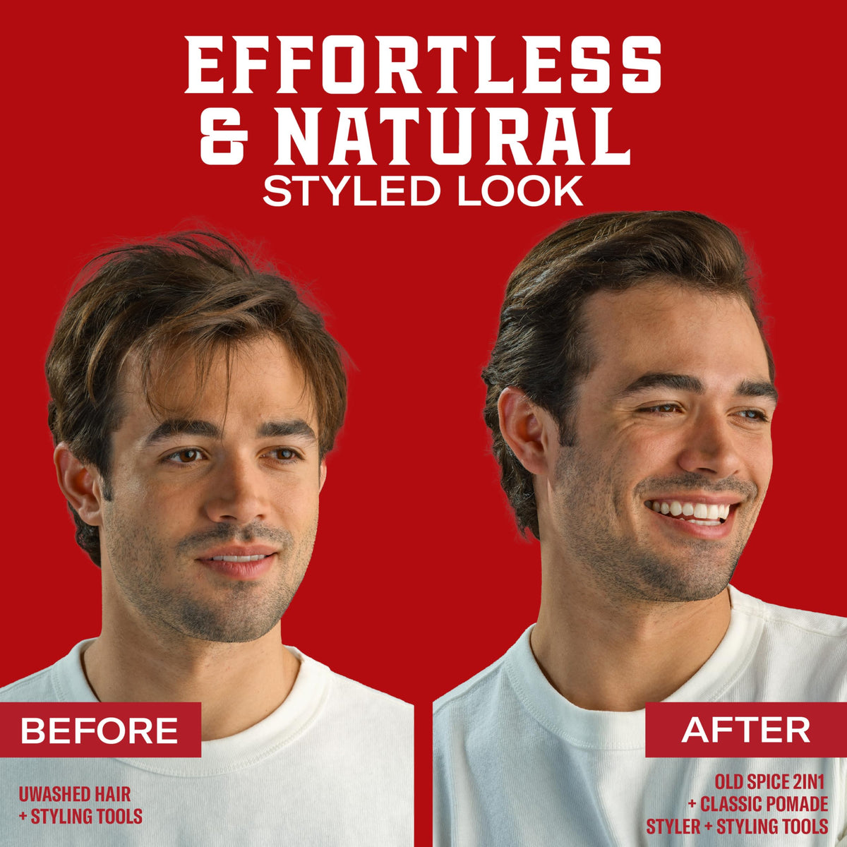 Old Spice pomade label and ingredients list highlighting vitamin E and biotin