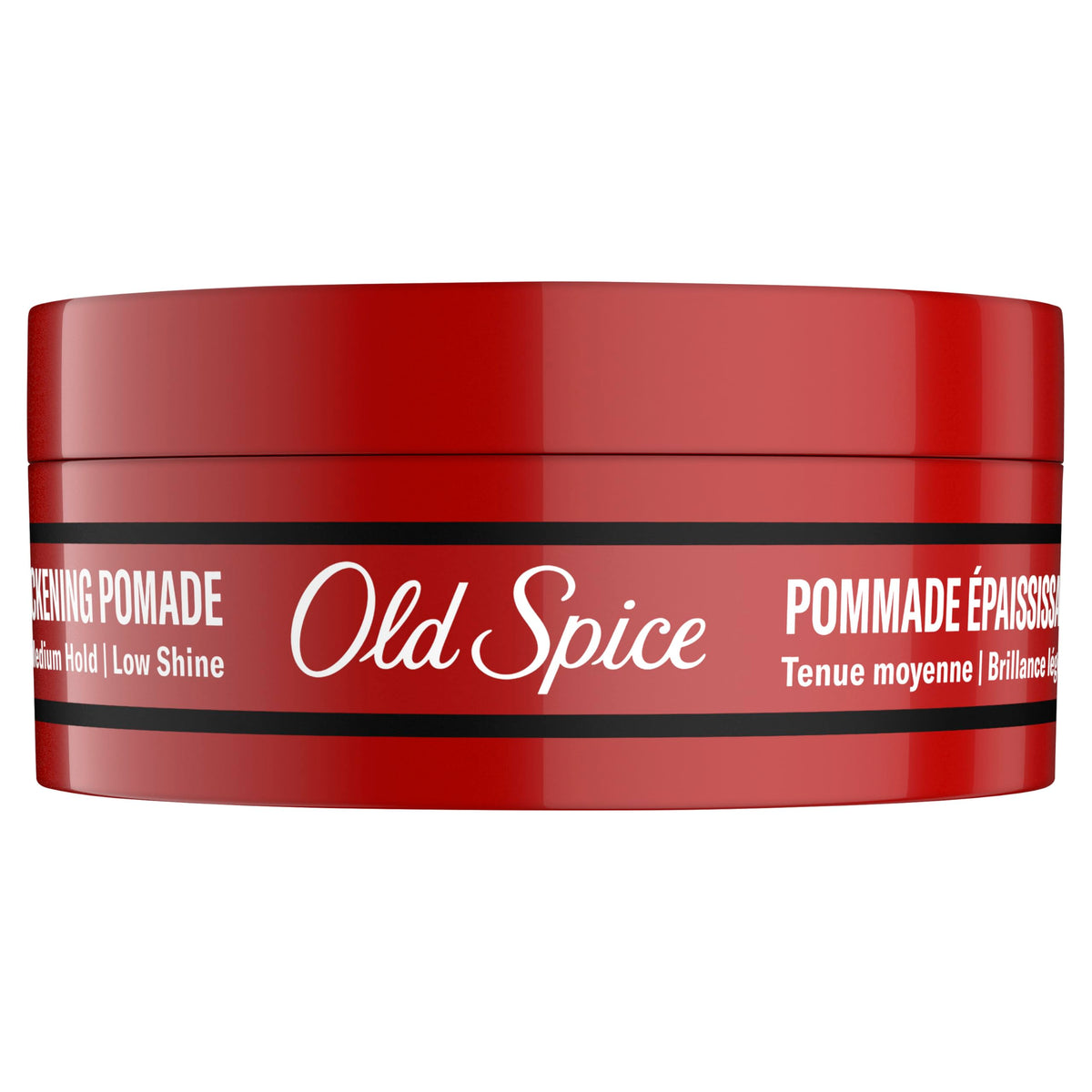 Old Spice pomade on bathroom shelf with grooming kit, portrays everyday use and scent appeal