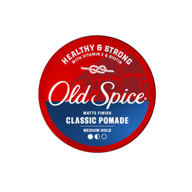 Old Spice pomade on bathroom vanity beside grooming kit showing daily routine