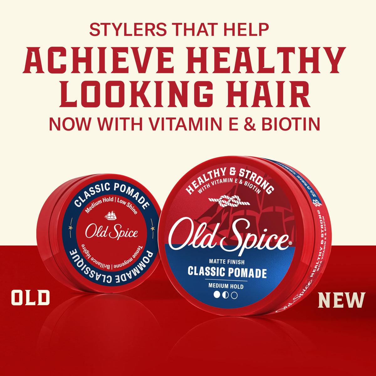 Old Spice pomade open close-up showing smooth matte texture for easy styling