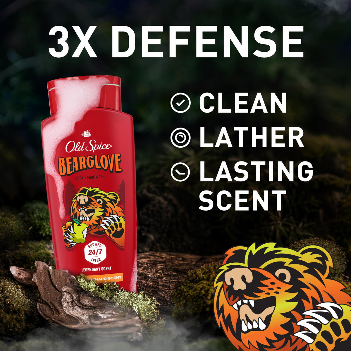 Old Spice pouring thick lather from bottle for effective cleansing