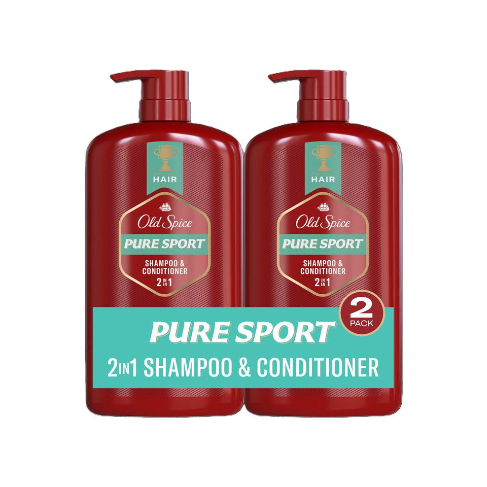 Old Spice Pure Sport front packaging showing large twin bottles and branding benefit