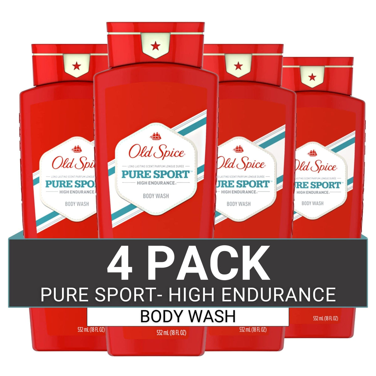 Old Spice bottle front packaging showing Pure Sport scent and clear labeling for confidence