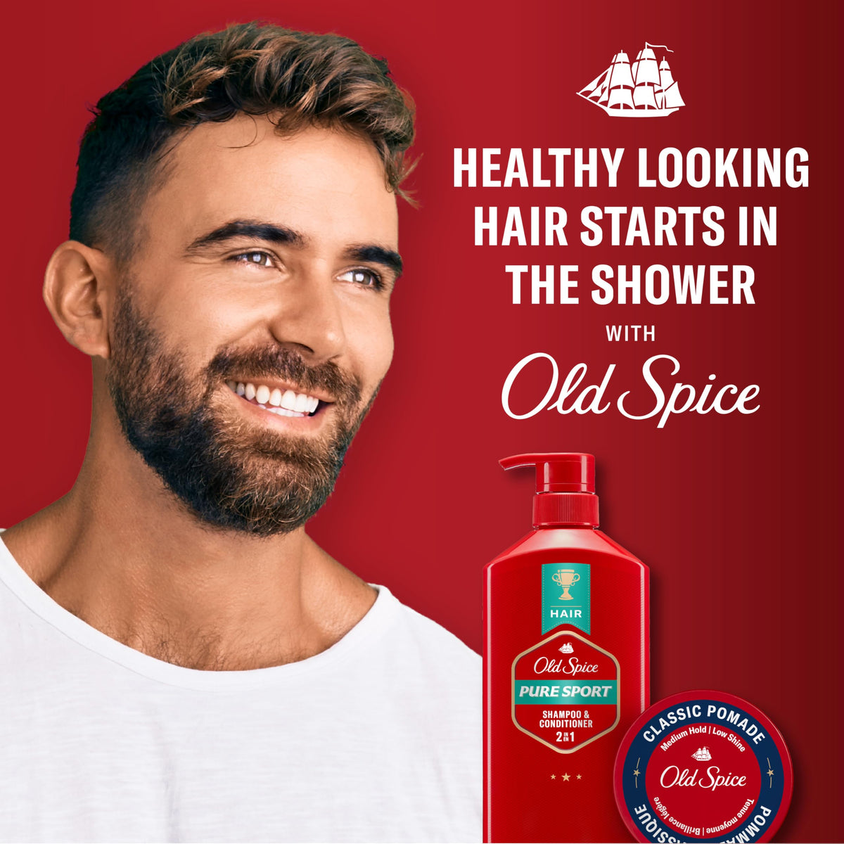 Man using Old Spice Pure Sport in shower demonstrating quick, effective routine