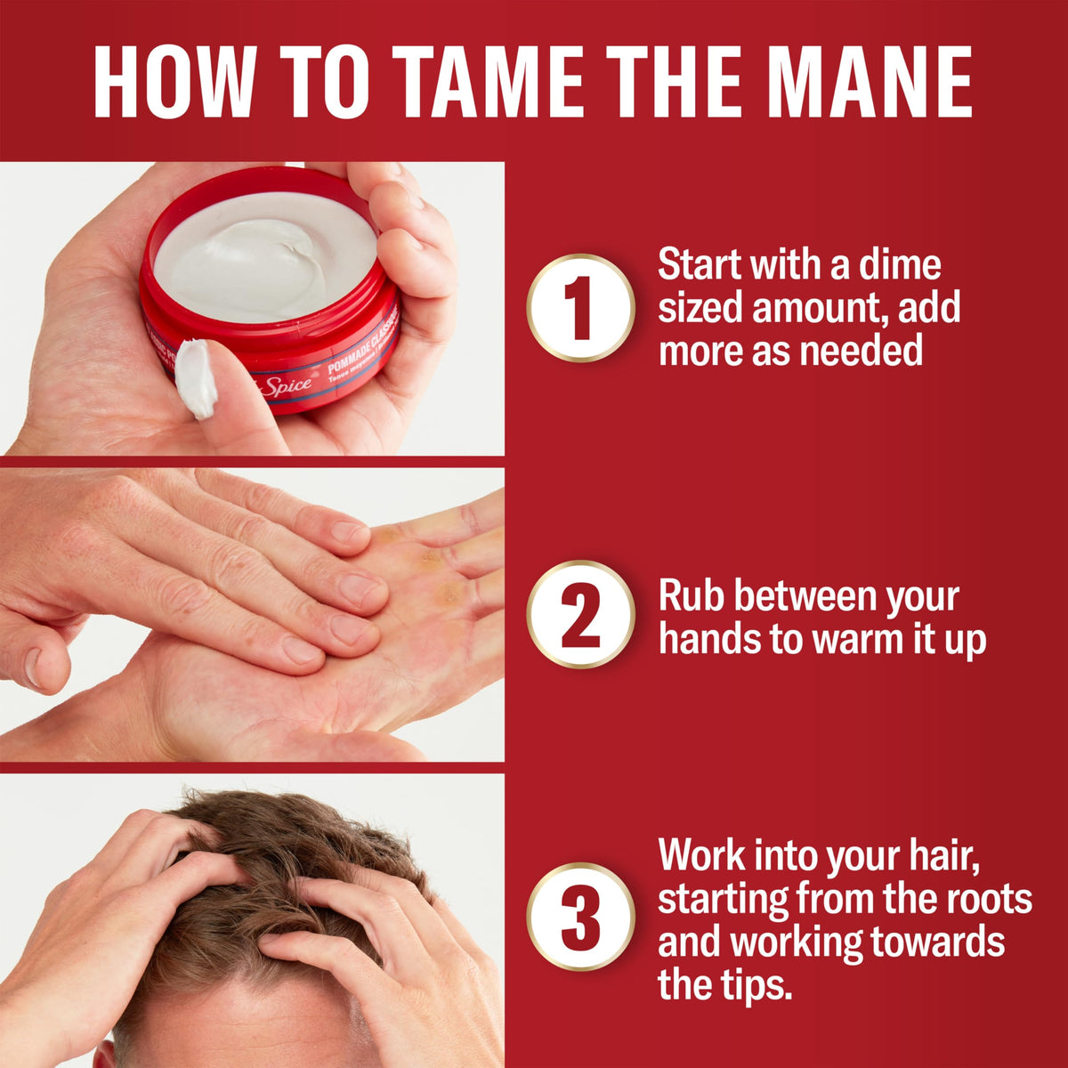 Old Spice putty being applied to damp hair for sleek, controlled styling