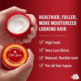 Old Spice putty open tub showing smooth paste texture for quick application
