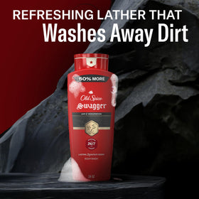 Old Spice bottle in shower scene illustrating daily use and lasting freshness