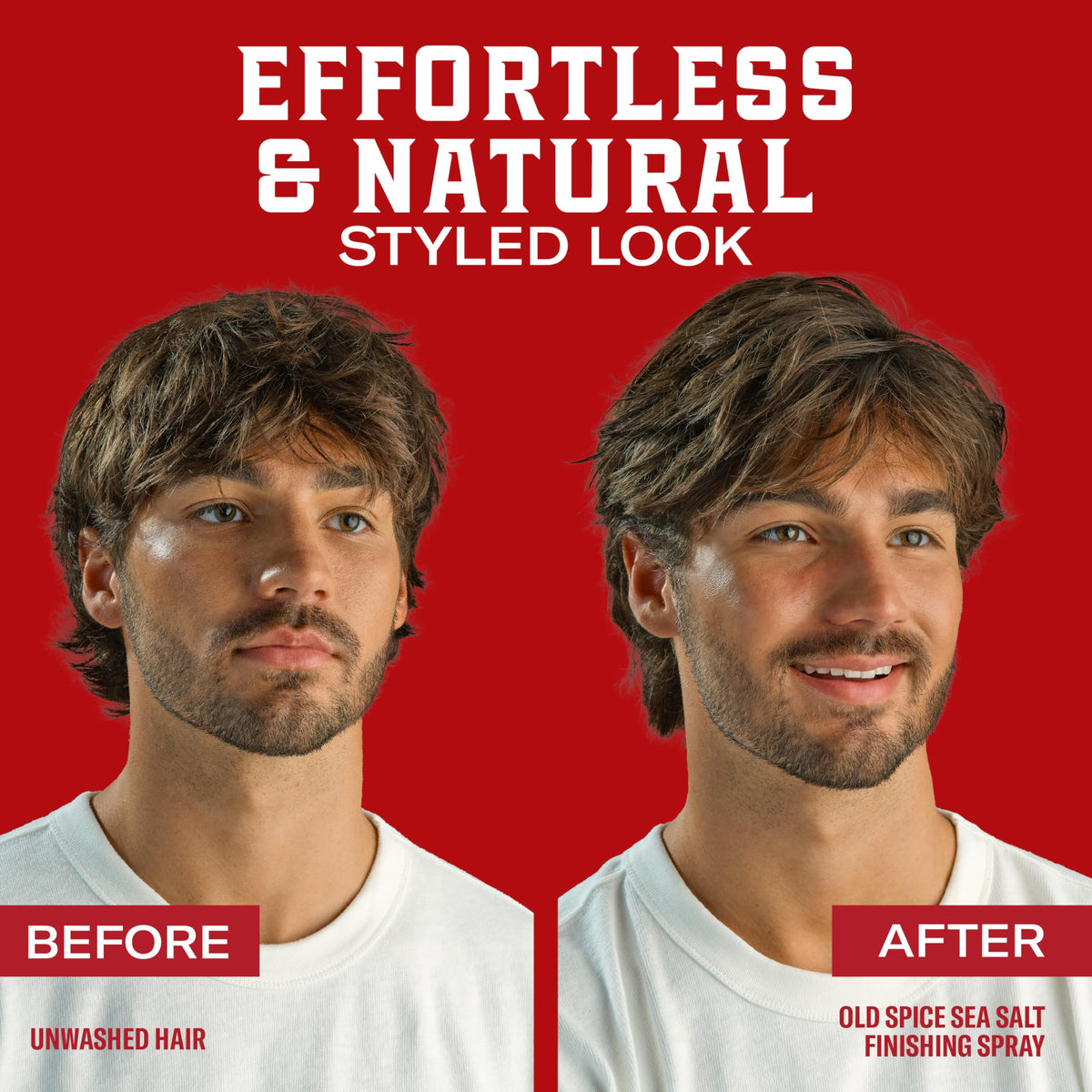 Old Spice sea salt styled short hair before and after for added texture benefit