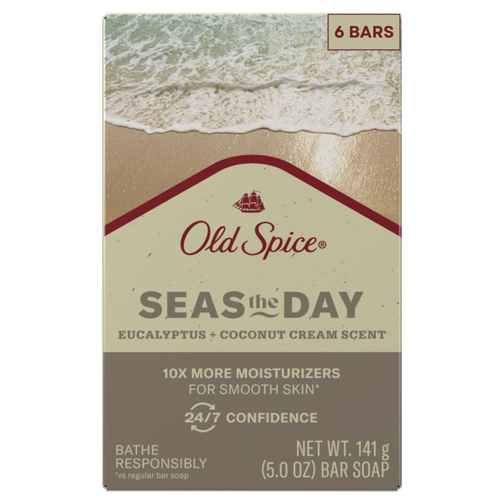 Old Spice Seas The Day front packaging showing scent and benefits