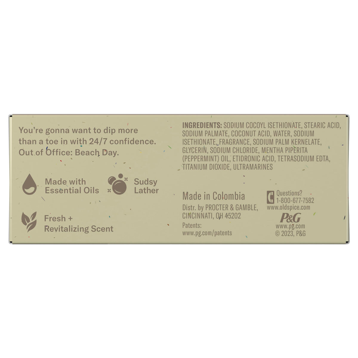 Old Spice Seas The Day ingredients label detail showing plant-based claim