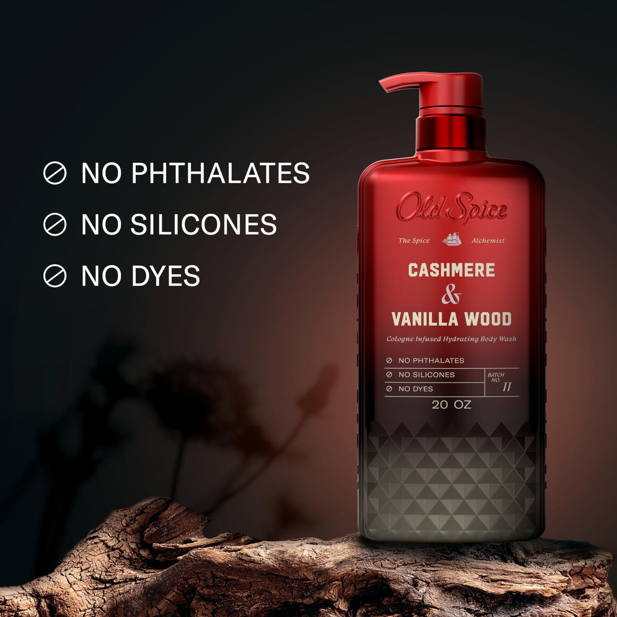 Old Spice close-up label highlighting No Trade Off formula benefit