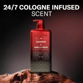 Old Spice body wash texture being poured, showing rich lather benefit