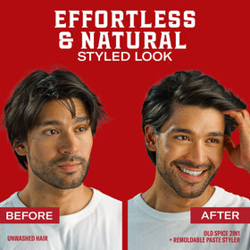 Old Spice styled hair before and after showing natural matte texture benefit