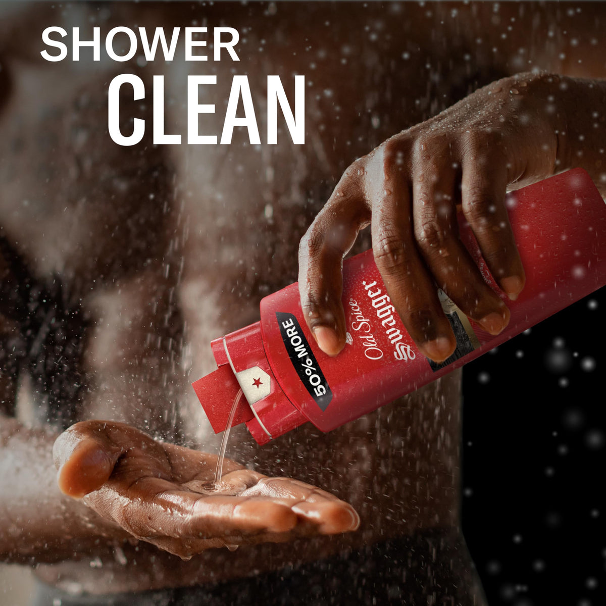 Old Spice label detail of Swagger Cedarwood emphasizing scent notes and product benefits