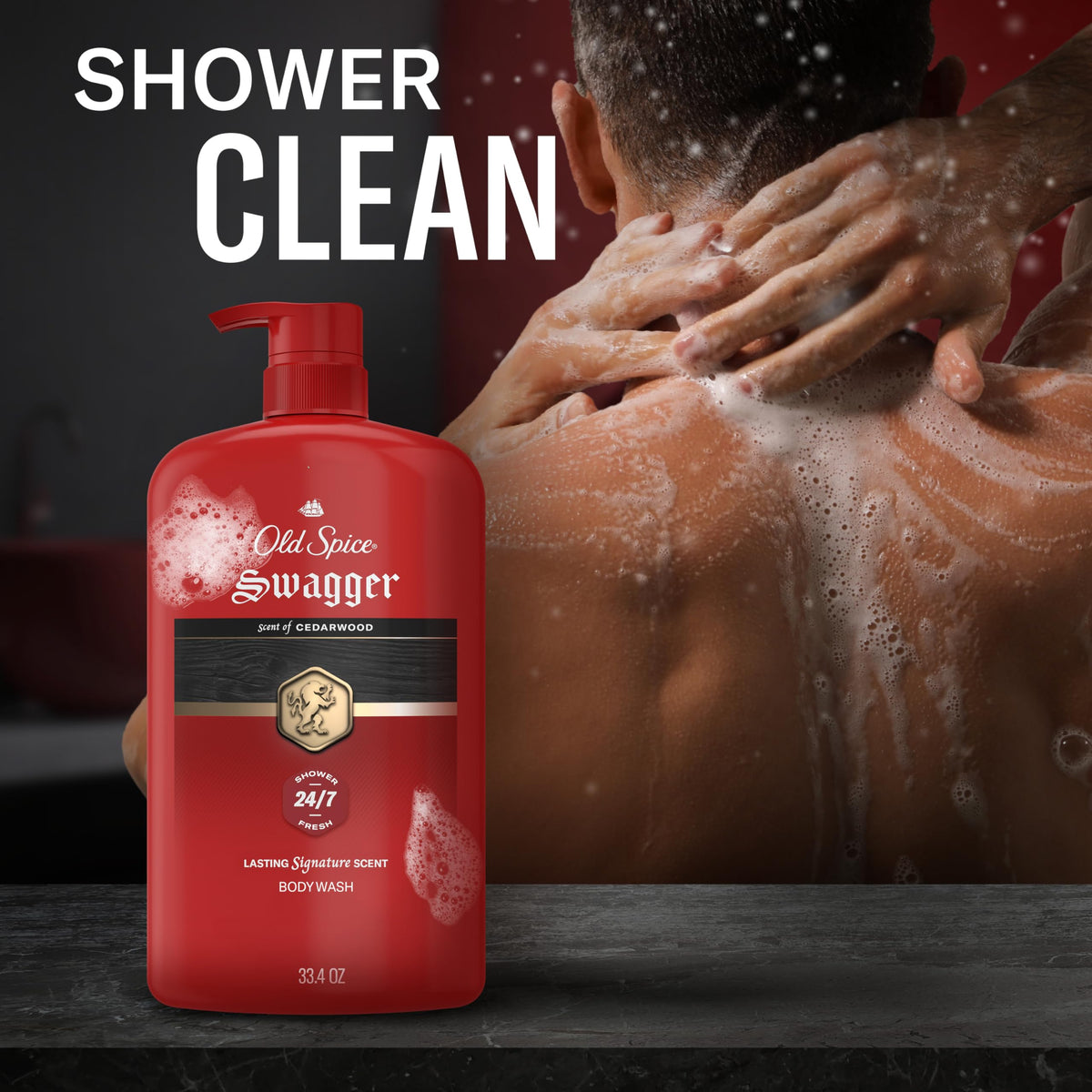 Old Spice Swagger four-pack stacked to highlight bulk supply convenience