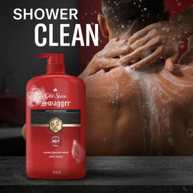 Old Spice Swagger four-pack stacked to highlight bulk supply convenience