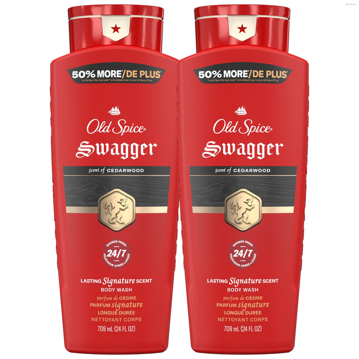 Old Spice Swagger front packaging showing bold red bottle and scent, inspires confidence