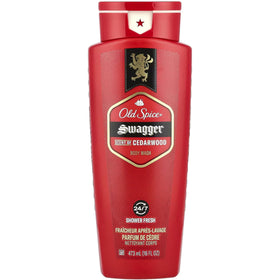Old Spice Swagger front packaging shows cedarwood fragrance and benefit