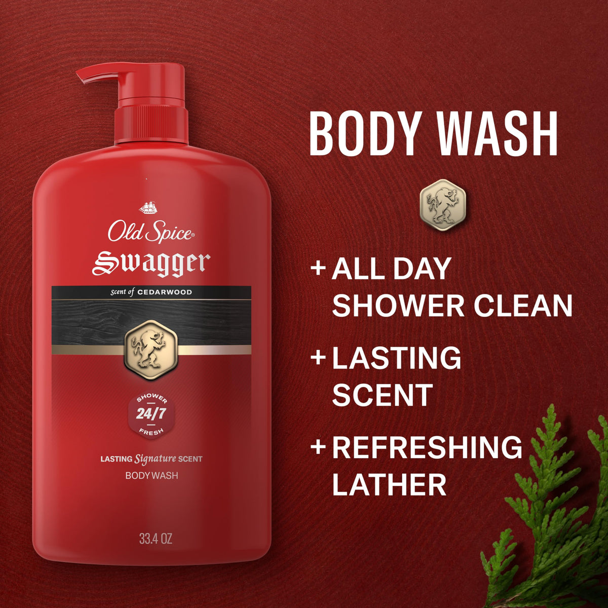 Old Spice Swagger pump and label detail for easy dispensing and clear branding