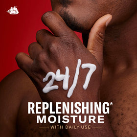 Old Spice lotion texture on hand showing quick-absorbing hydration