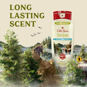Old Spice bottle in shower being used demonstrating gentle daily cleansing
