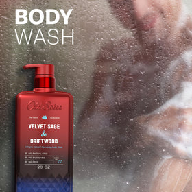 Old Spice Velvet Sage bottle in shower showing in-use fragrance benefit