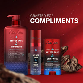 Old Spice Velvet Sage ingredient panel view showing no phthalates silicones dyes