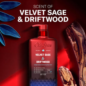 Old Spice Velvet Sage label detail highlighting scent name and collection