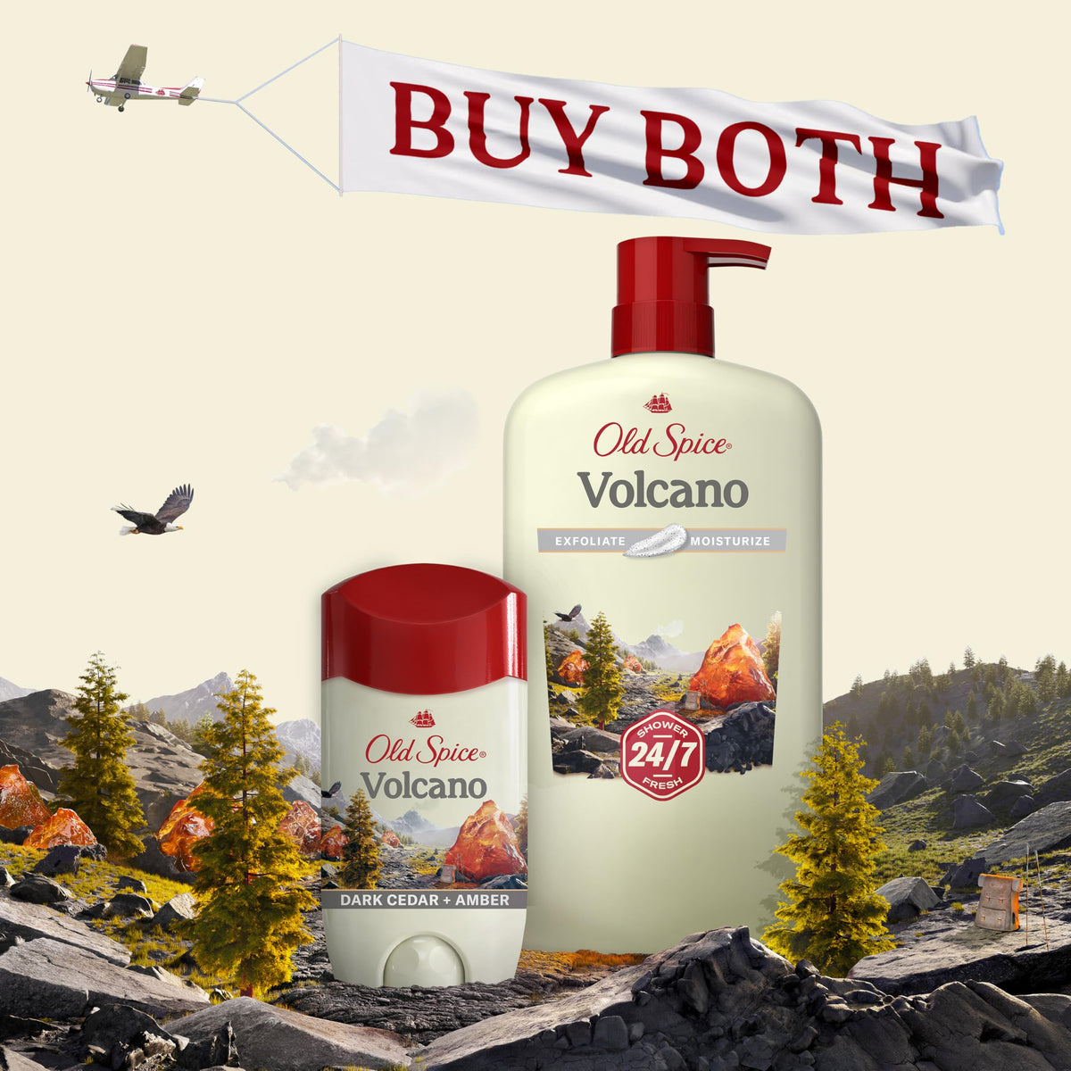 Old Spice Volcano displayed on bathroom shelf conveying everyday grooming style