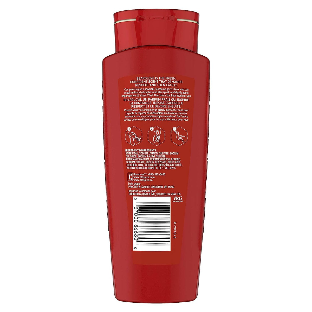 Old Spice Wild Bearglove back label with ingredients list and usage instructions for clarity