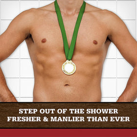 Old Spice Wild Bearglove in-shower use with loofah demonstrating effective body cleaning