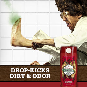 Old Spice Wild Bearglove 16 oz bottle next to common items to show true size
